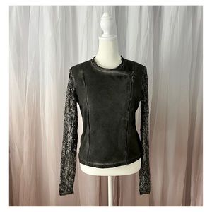 Tru Luxe Moto Jacket Double Zipper Lace Sleeve Stretch EUC Size XS / S